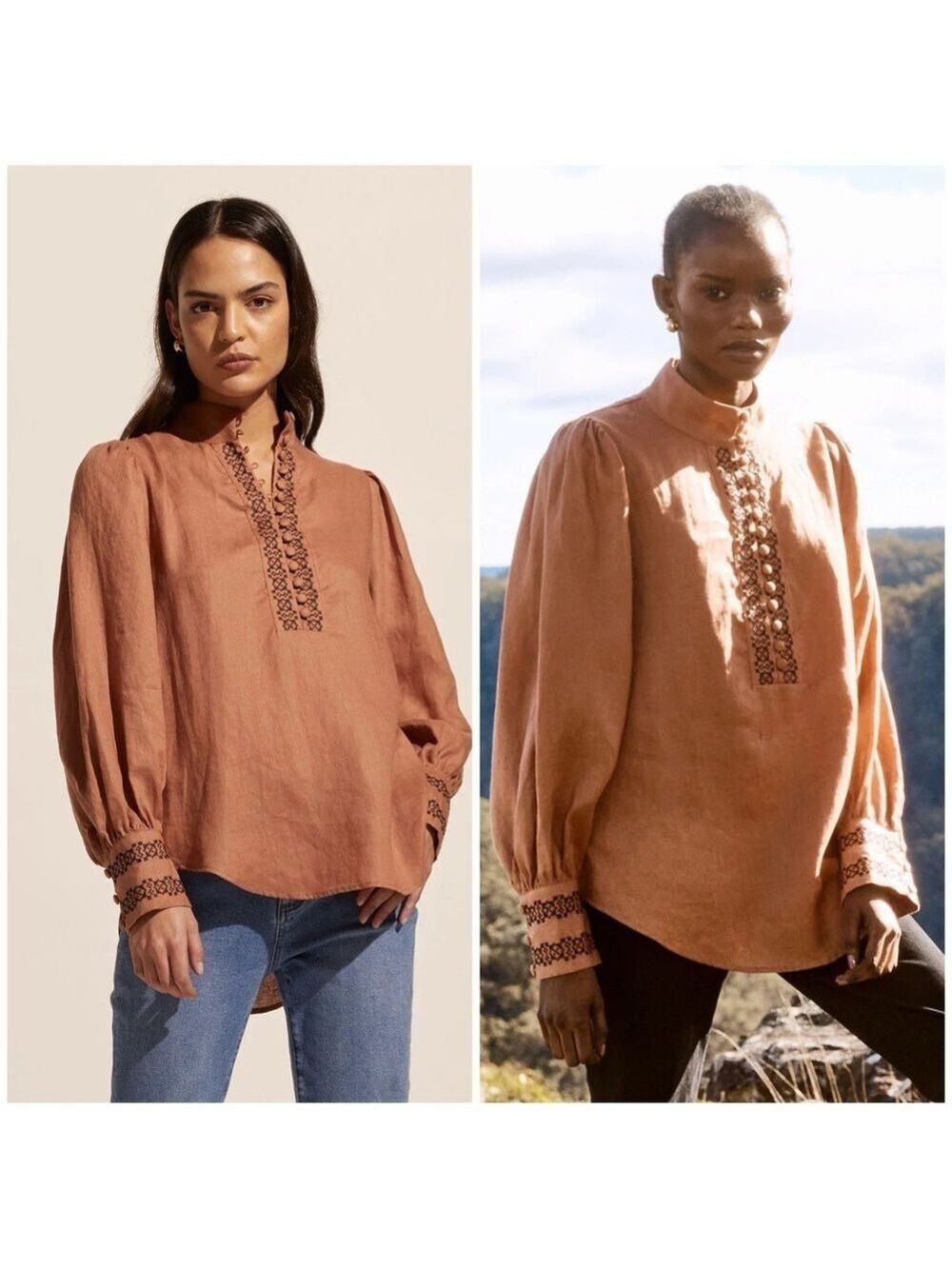 Zoe Kratzmann Emerge High Neckline Embroidered Top 100% Linen